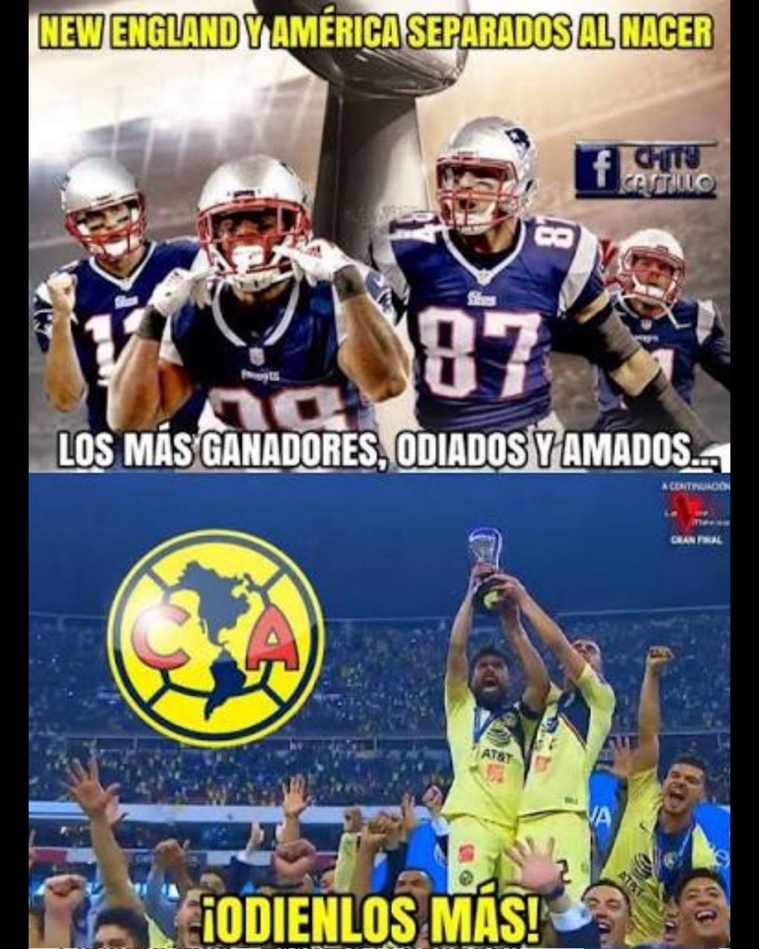 Meme Club América y New England Patriots.