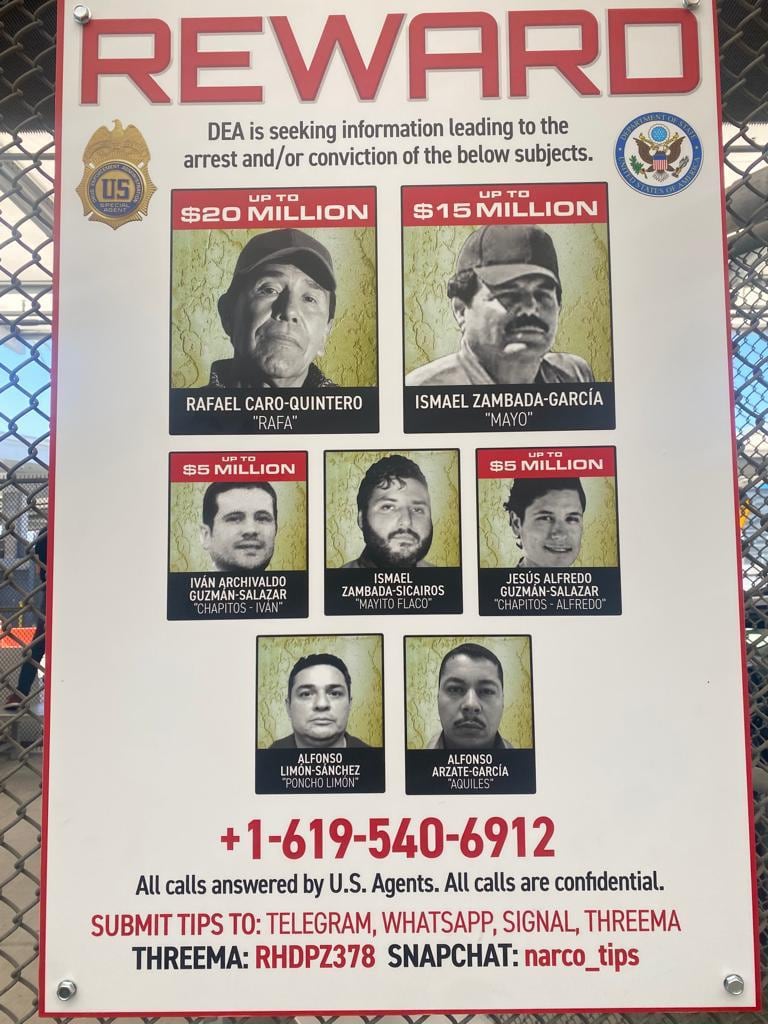 Cartel de recompensa para 7 líderes del cártel de Sinaloa