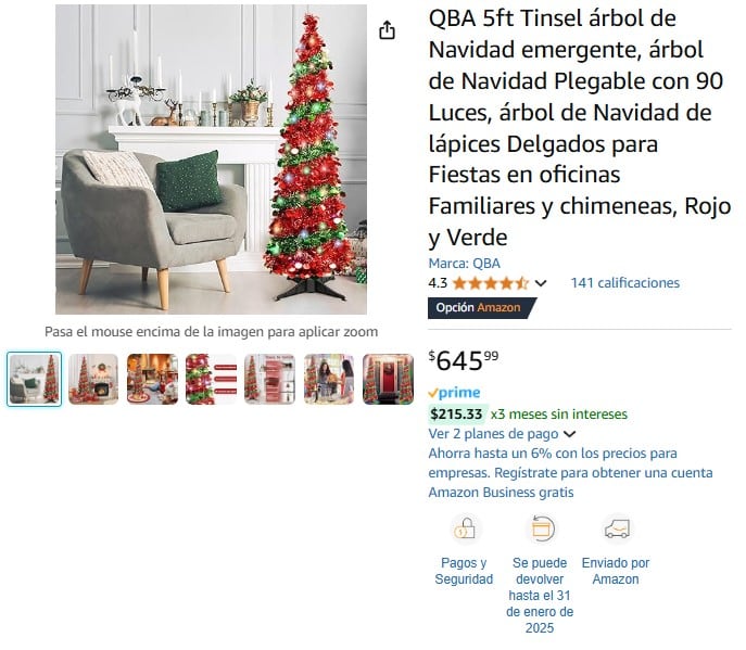 Árbol de Navidad plegable en Amazon: