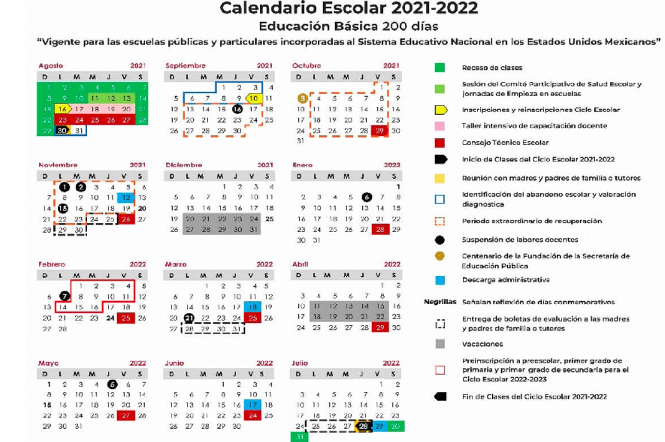 Calendario escolar 2021-2022