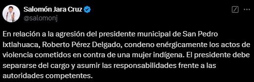 Gobernador de Oaxaca pide a Roberto Camerino Pérez Delgado que se retire del cargo.