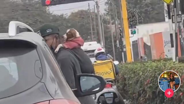 Joven carga a su perrito