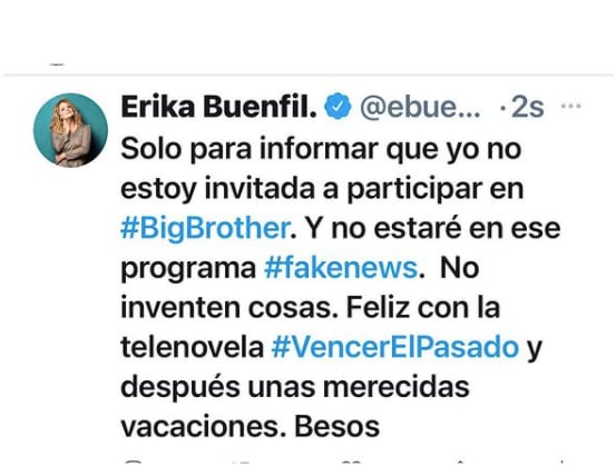 Erika Buenfil no participará en Big Broher
