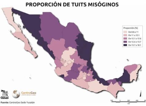Tuits misóginos publicados entre 2017-2018