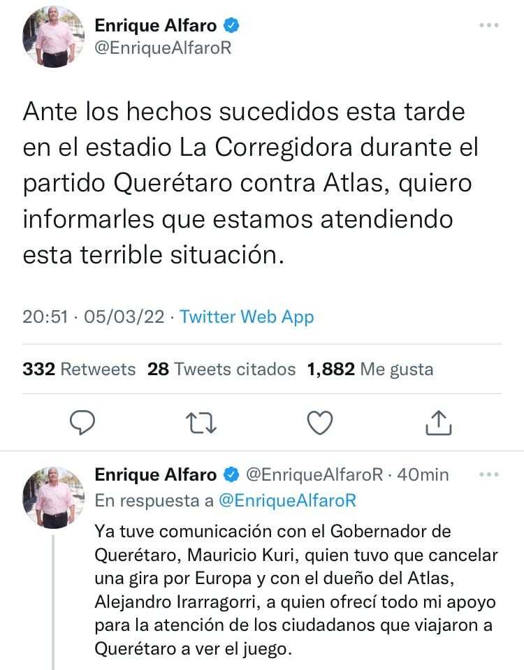 Enrique Alfaro sobre la violencia en partido de Querétaro FC y Atlas FC