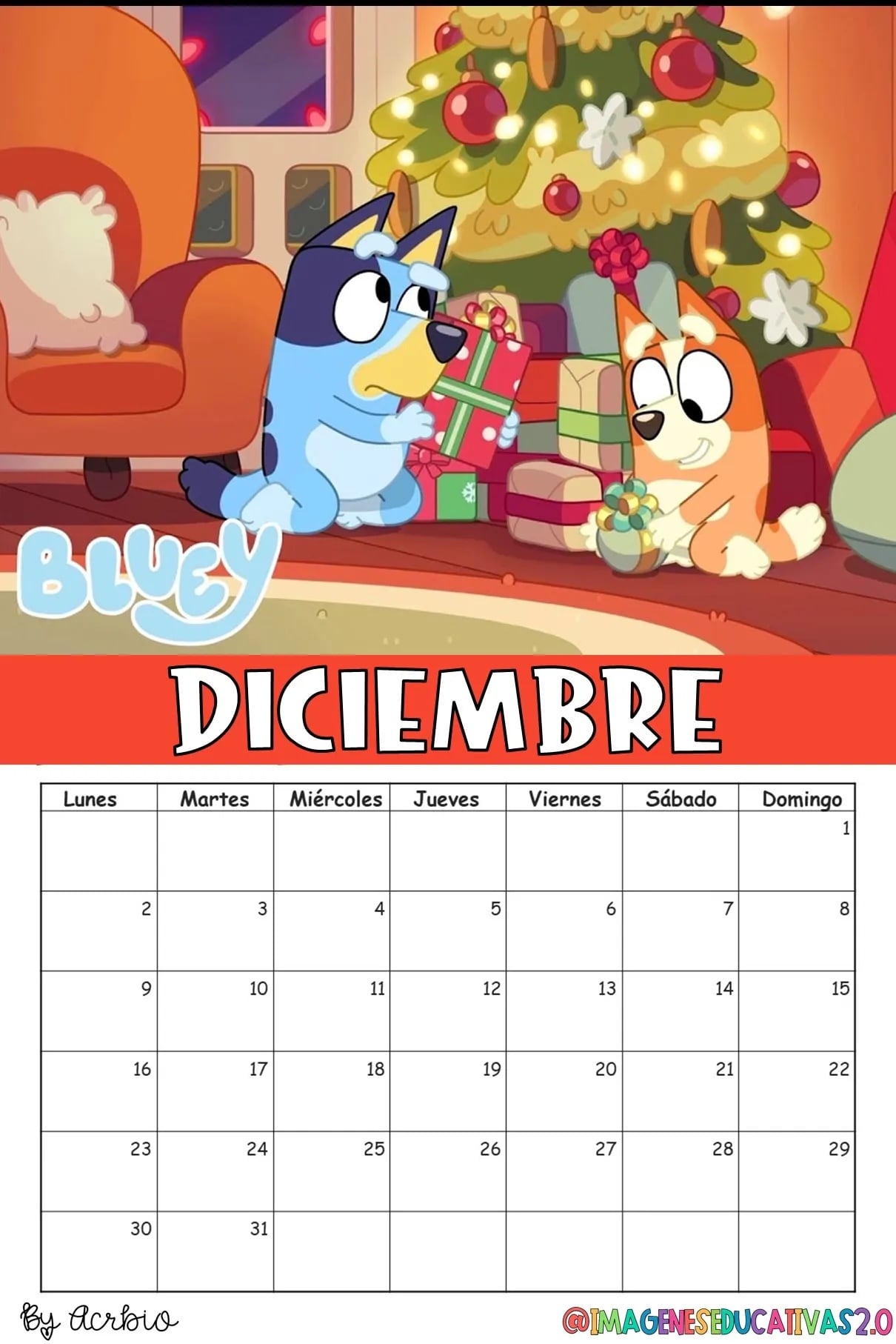 Calendario de Bluey 2024: Plantilla para editar e imprimir