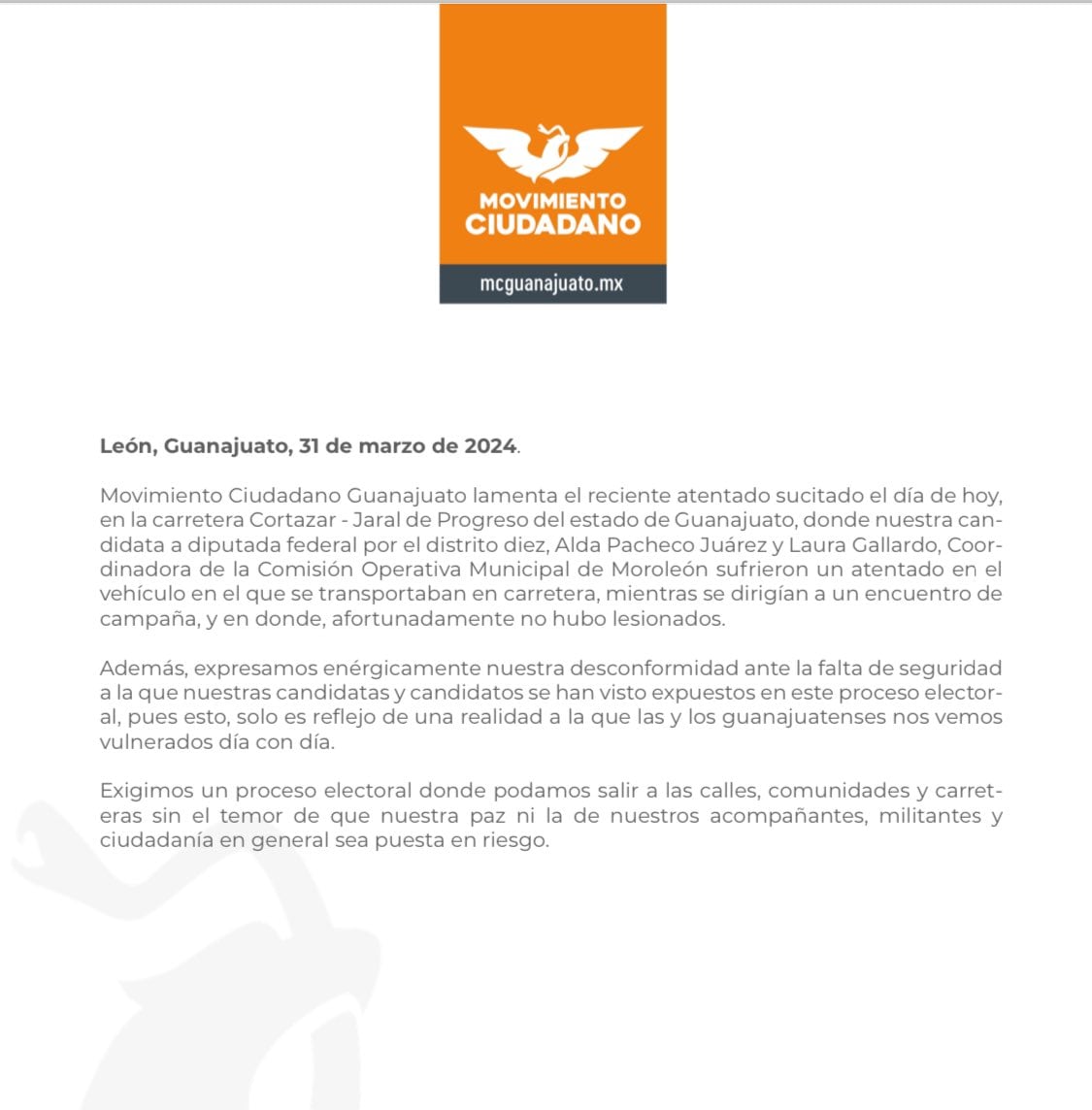 Comando armado ataca camioneta de Alda Pacheco, candidata a diputada federal de Movimiento Ciudadano en Guanajuato