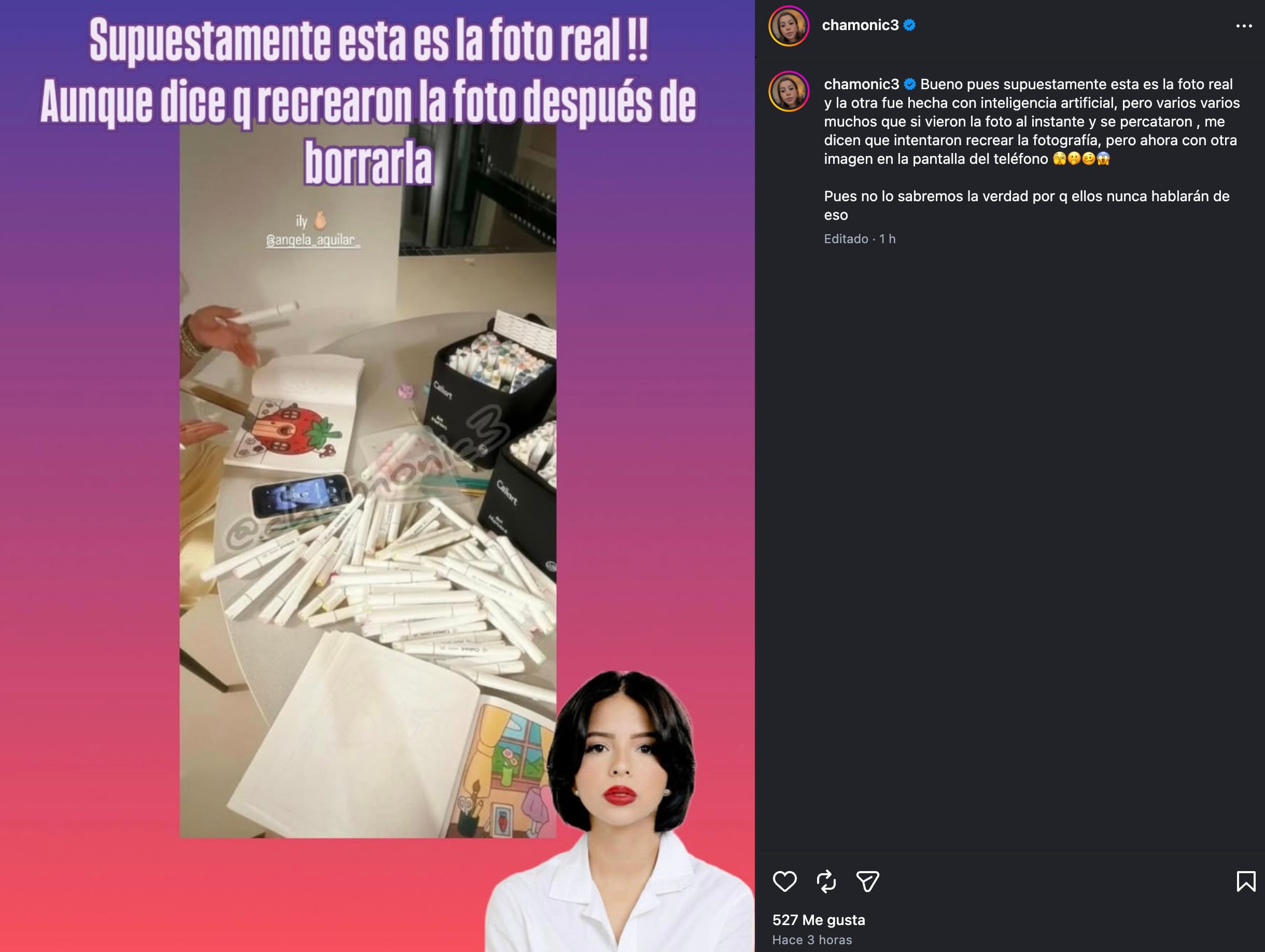 La influencer Chamonic comparte la posible imagen original de la historia de Ángela Aguilar