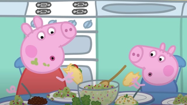 Peppa Pig cena tacos con guacamole