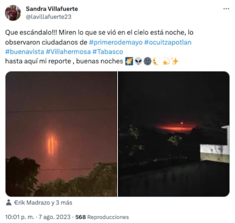 Luces extrañas en el cielo de Villahermosa