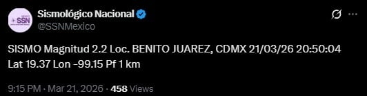 Temblor hoy CDMX: microsismo de magnitud 2.2 en Benito Juárez