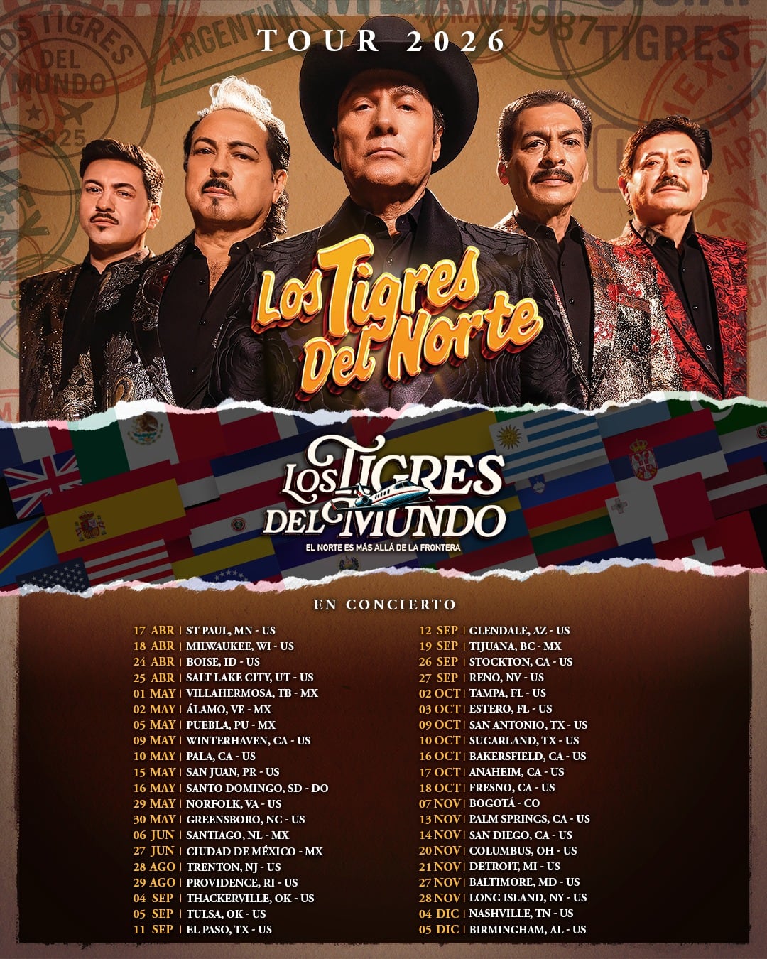 Los Tigres del Norte anuncian gira en México, Estados Unidos y países de Latinoamérica