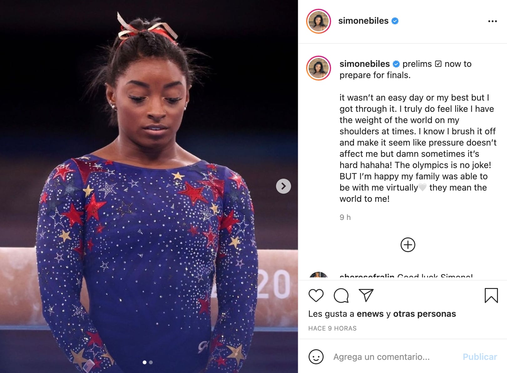 Mensaje de Simone Biles en Instagram
