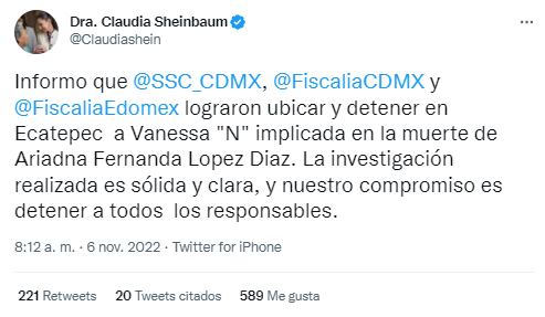 Vanessa “N” implicada en el feminicidio de Ariadna Fernanda, joven que tomó un taxi en la Condesa y fue hallada muerta en Morelos, fue detenida en Ecatepec.