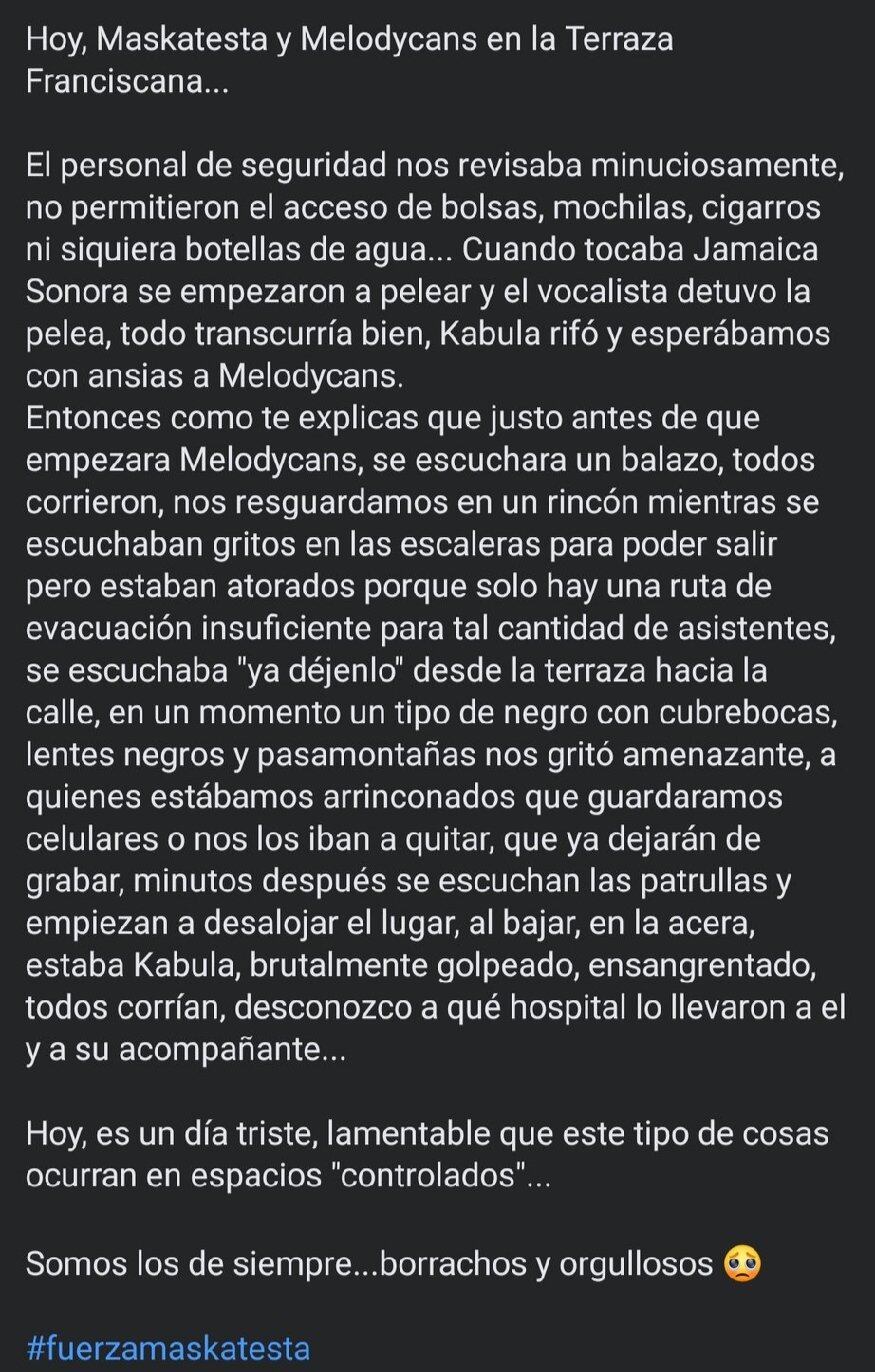 Testigos de la balacera en concierto de la Maskatesta/Twitter