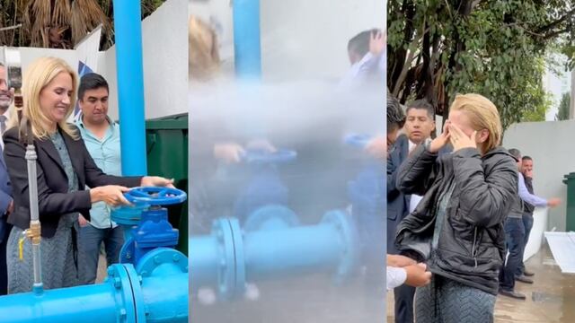 Romina Contreras, presidenta municipal de Huixquilucan, Estado de México, queda empapada tras penoso descuido