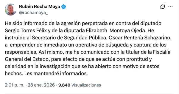 Rubén Rocha ordena acciones por ataque contra sede de MC