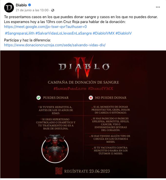 Diablo IV crea campaña de donación de sangre para la Cruz Roja
