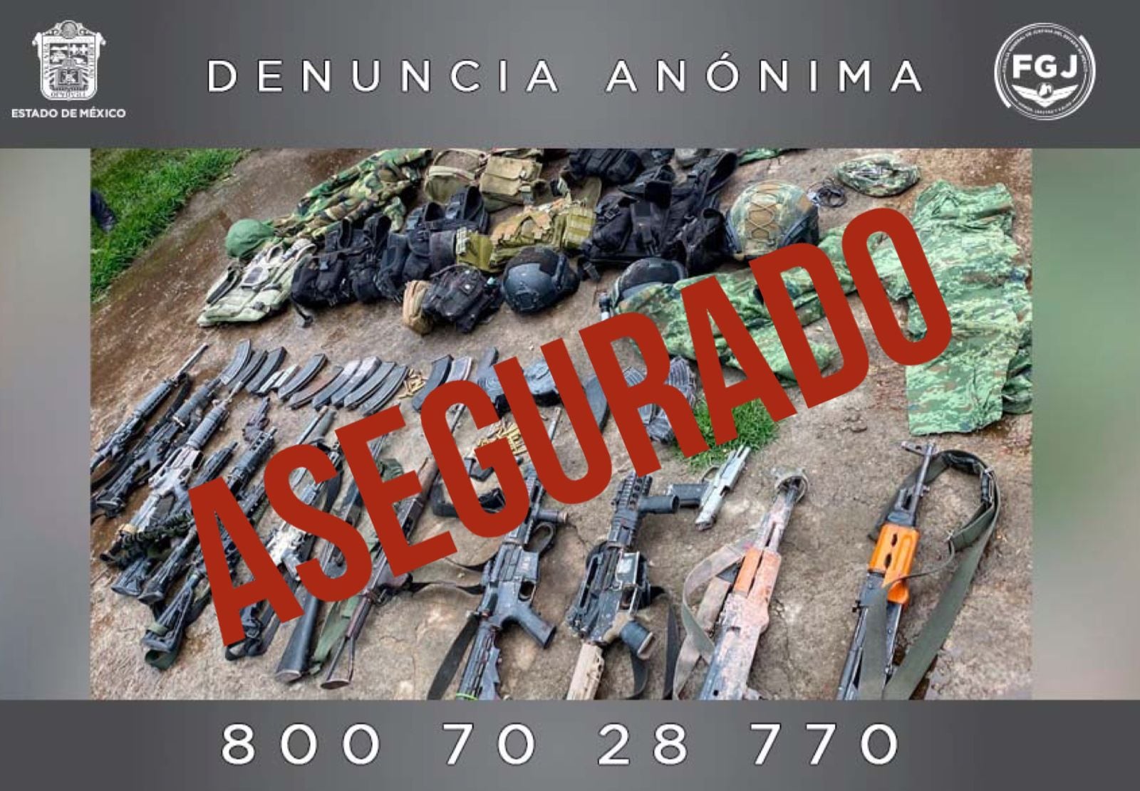 Equipo táctico y vehículos asegurados en la balacera de Texcaltitlán, Estado de México/FGJEM