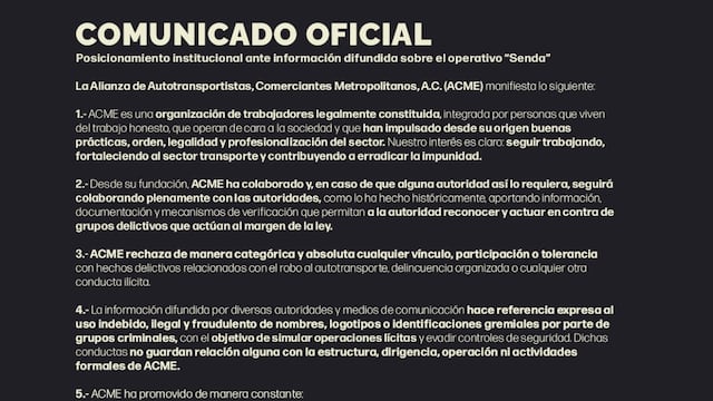 ACME rechaza de manera categórica cualquier vínculo con hechos delictivos