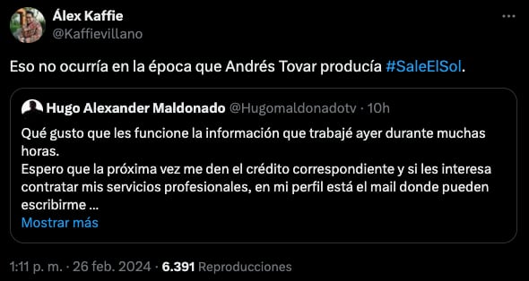 Alex Kaffie asegura que cuando Andrés Tovar fue productor de Sale el Sol, no había plagio