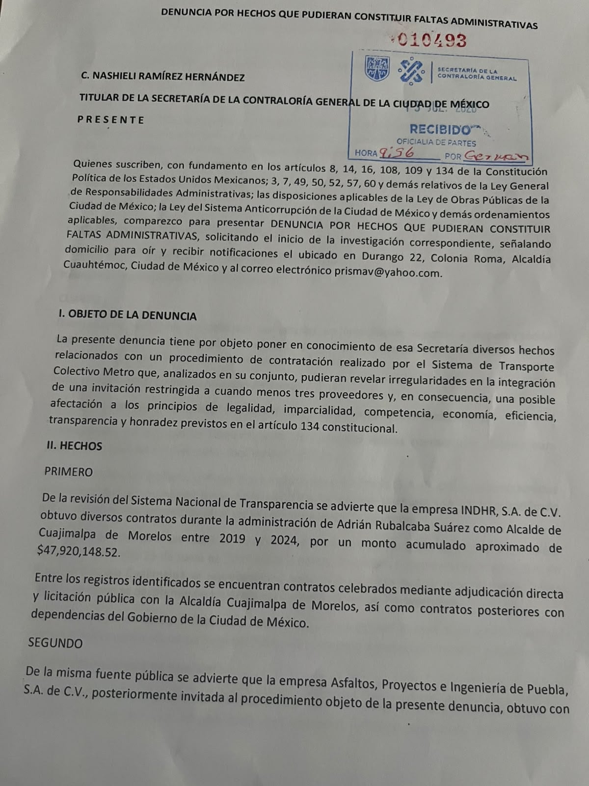 El PAN exhibió que la empresa que hizo obras en el Metro CDMX fue contratista cuando Rubalcava era alcalde de Cuajimalpa