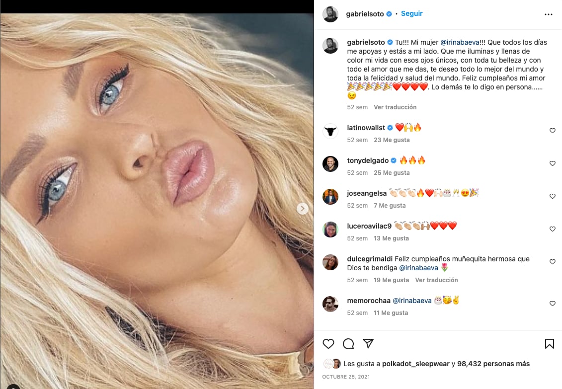 El año pasado Gabriel Soto llenó de halagos a Irina Baeva y este año no