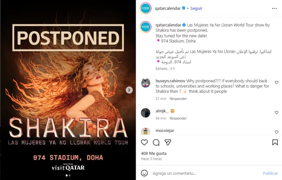 Shakira pospone conciertos por conflicto en Medio Oriente