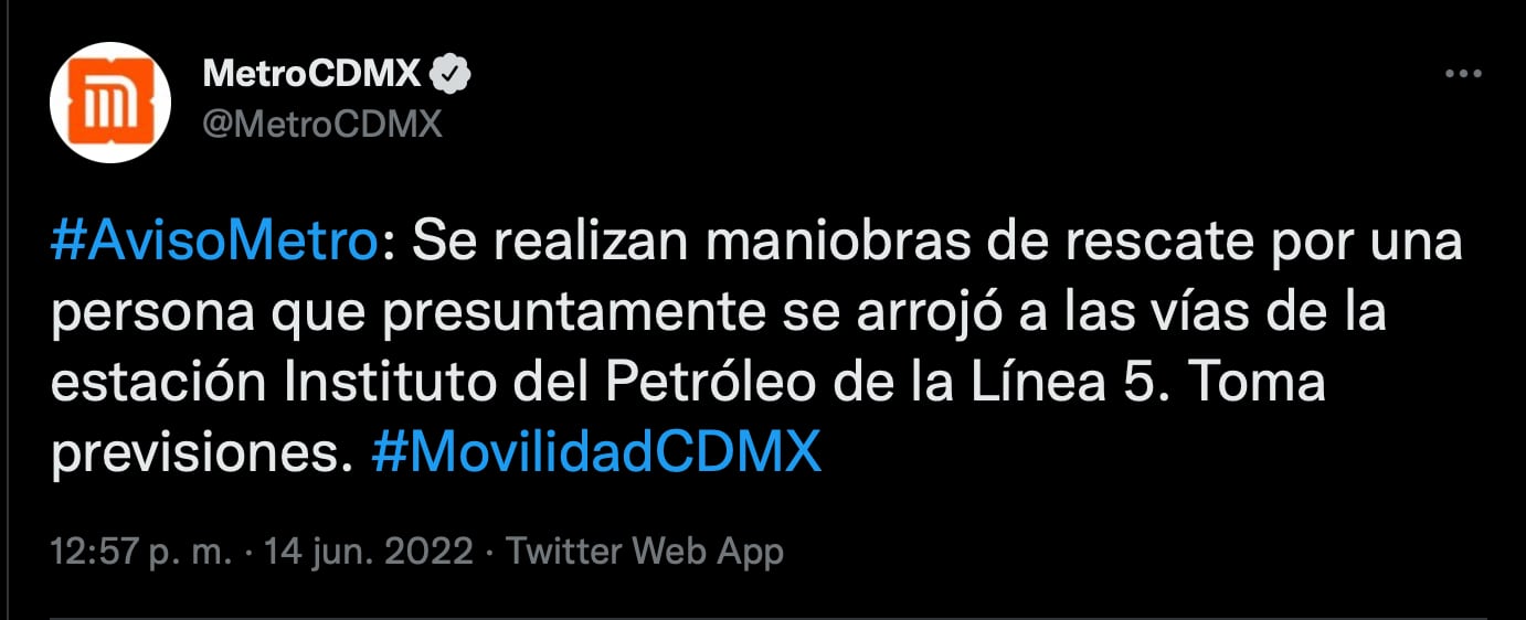 Muere una persona en la estación Instituto del Petróleo de la Línea 5