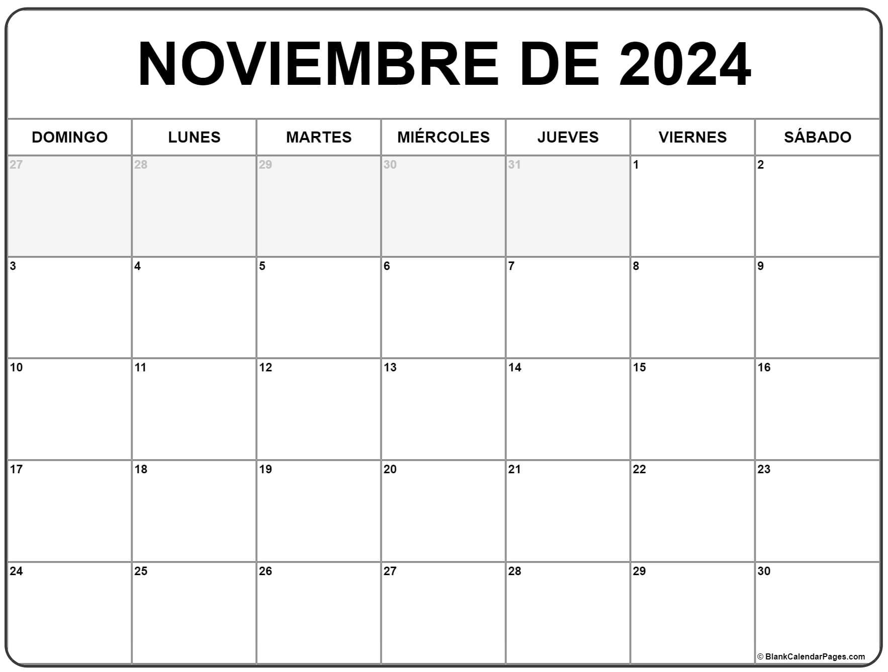 10 plantillas de calendario de noviembre 2024 para imprimir