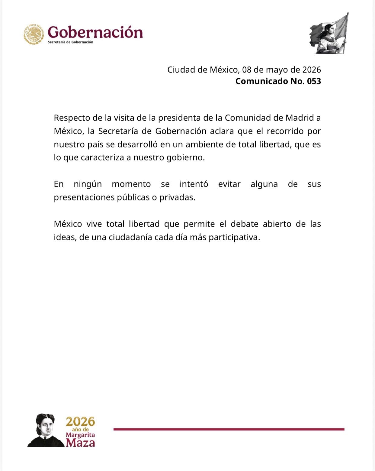 Gobernación aclara acusaciones de Ayuso