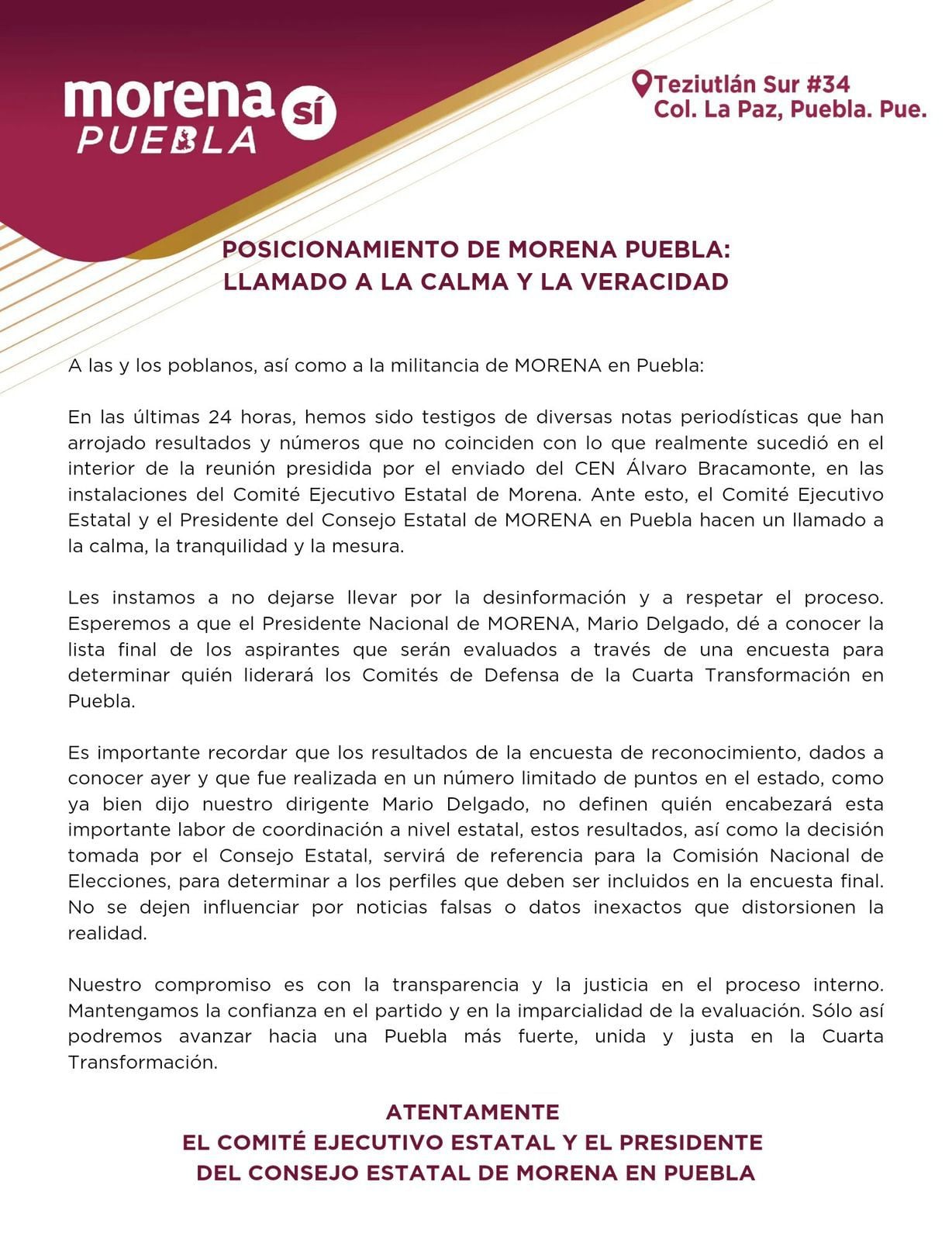 Morena en Puebla niega resultados de encuesta