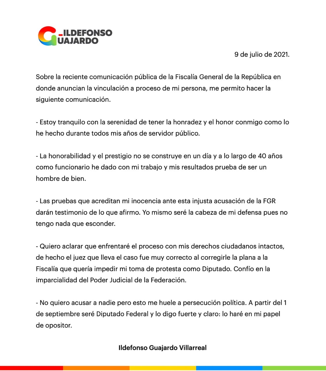 Comunicado de Ildefonso Guajardo