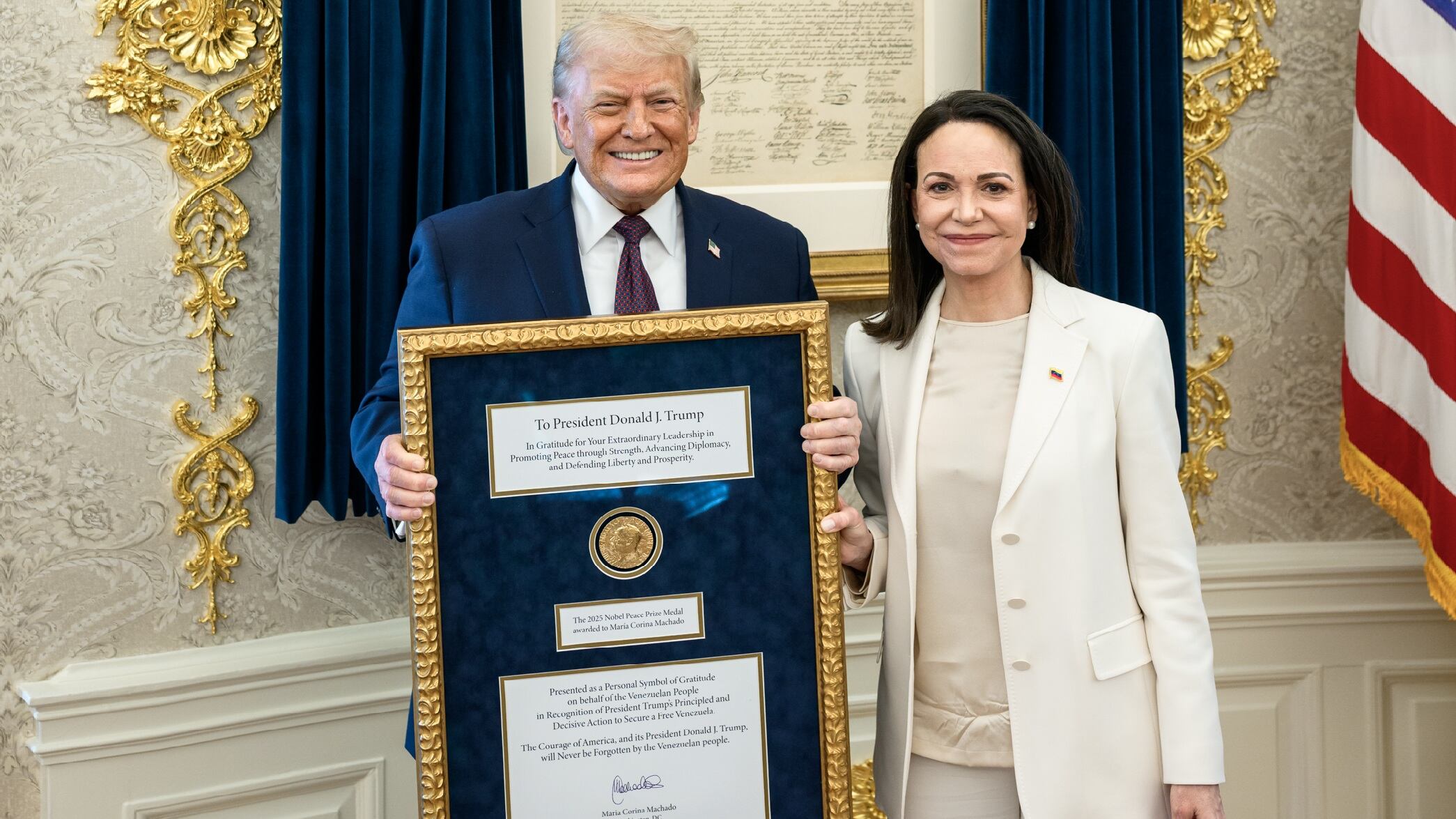 María Corina Machado: entregar el Nobel a Trump fue emotivo y él lo merece