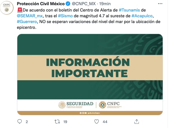 Sismo de hoy en Acapulco y que sintió en la CDMX, no representa alerta de tsunami, confirma Protección Civil