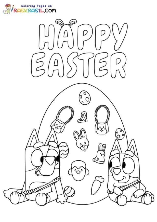 Dibujos de Bluey de Pascua con Bingo