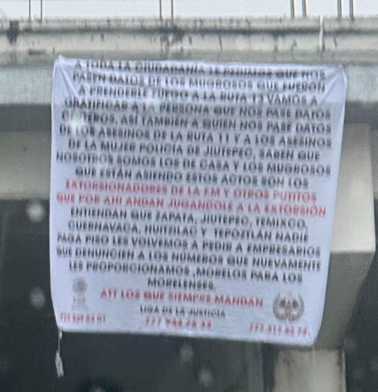 Narcomanta colgada en Morelos el mismo día que encuentran 6 cuerpos