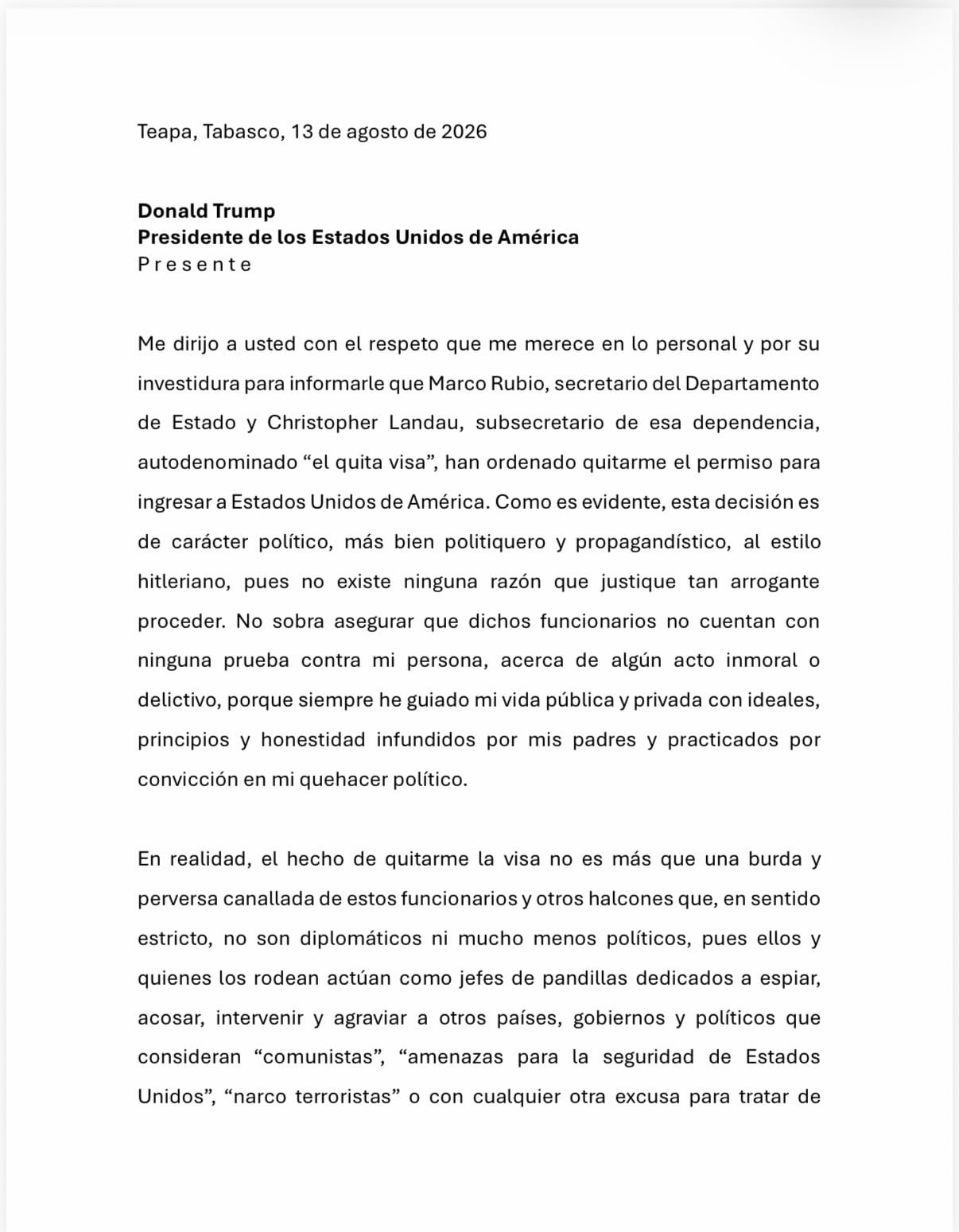 López Beltrán estalla contra Trump tras retirarle la visa de Estados Unidos