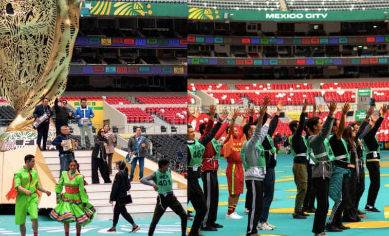 Belinda ensayando para el espectáculo del Mundial 2026