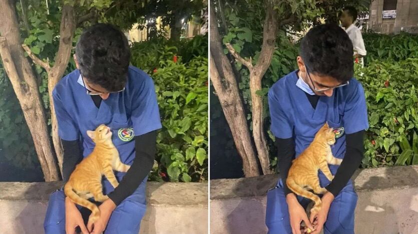 Ahmed Flaty junto al gato