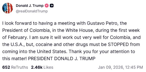 Trump y Petro alistan reunión para febrero