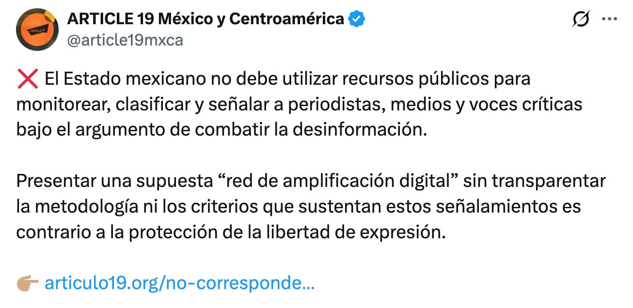 Artículo 19 cuestiona monitoreo a periodistas para combatir la desinformación