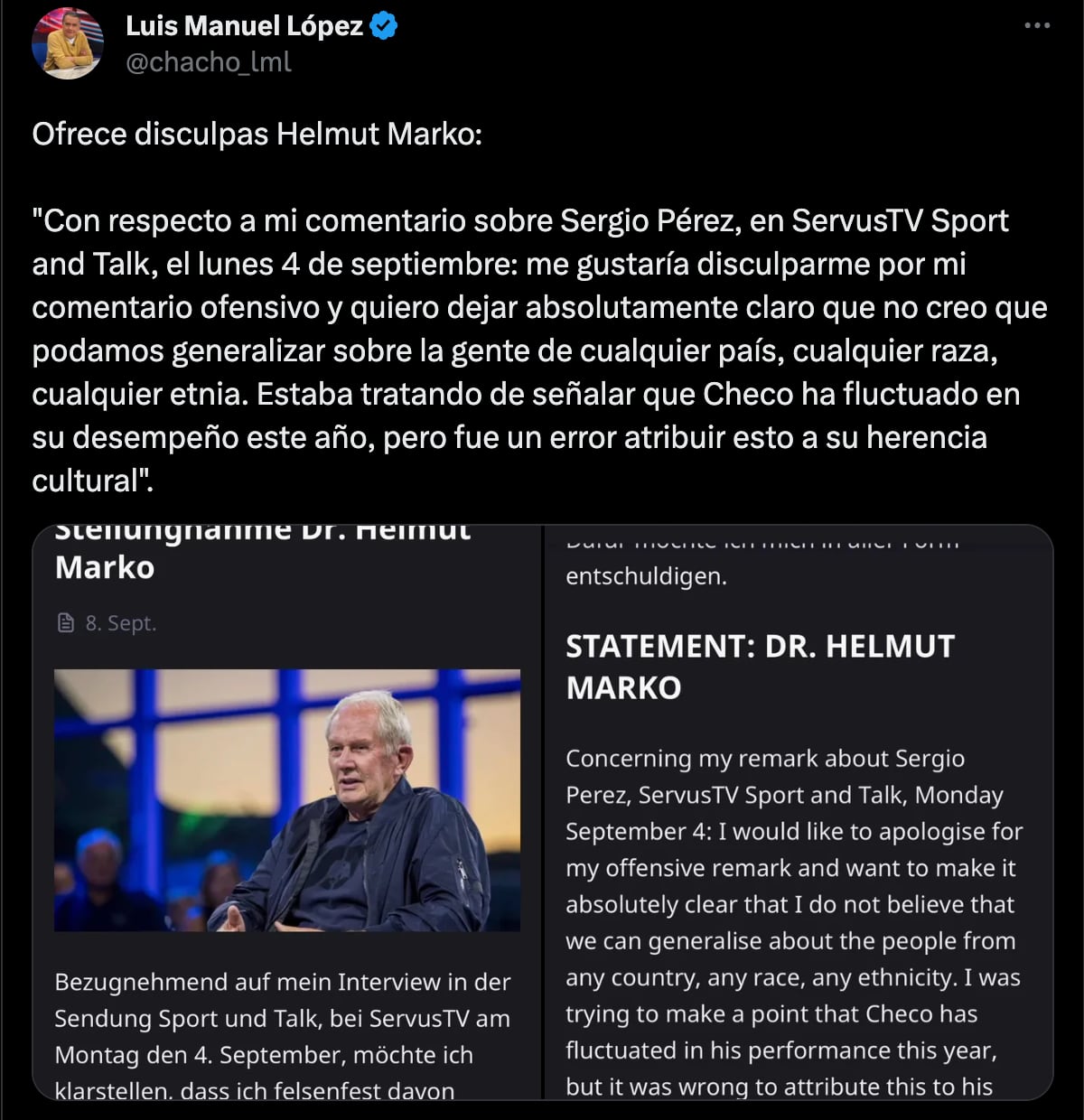 Disculpa Helmut Marko