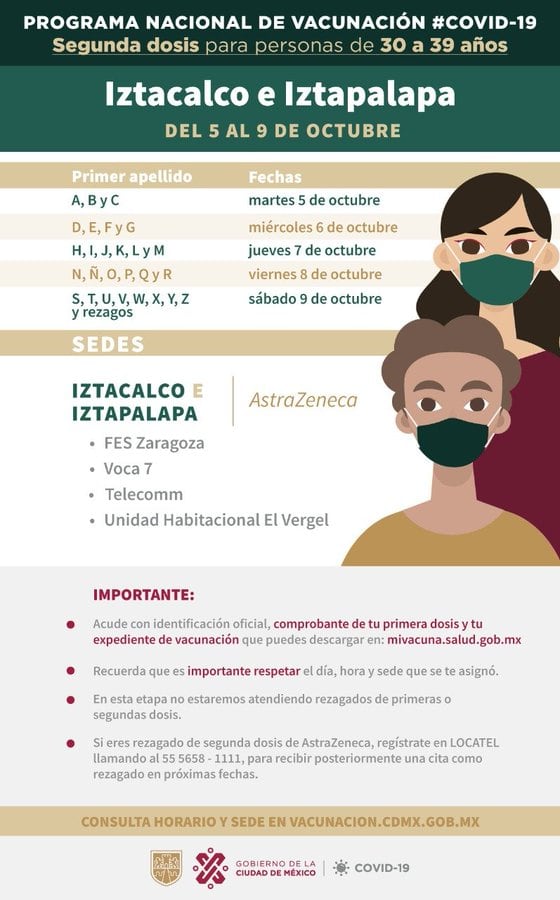 Segundas dosis en Iztacalco e Iztapalapa