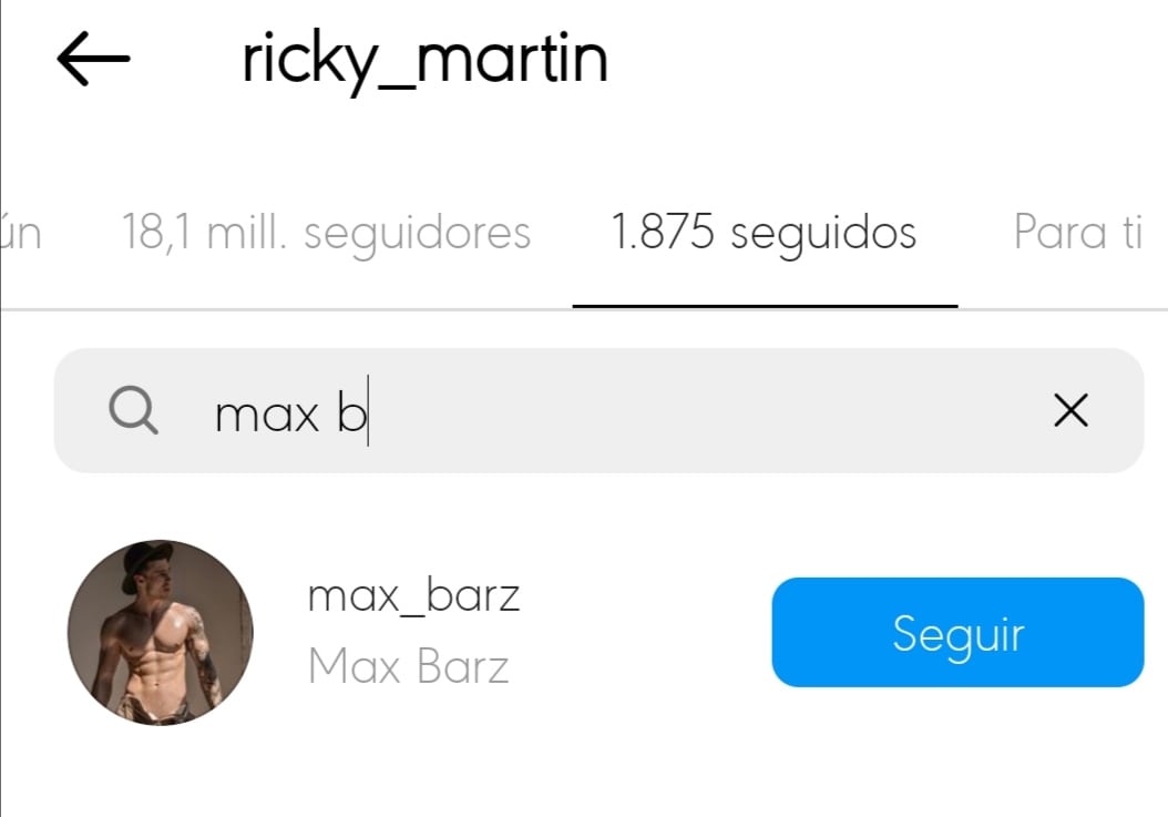 Ricky Martin sí sigue en Instagram a Max Barz.