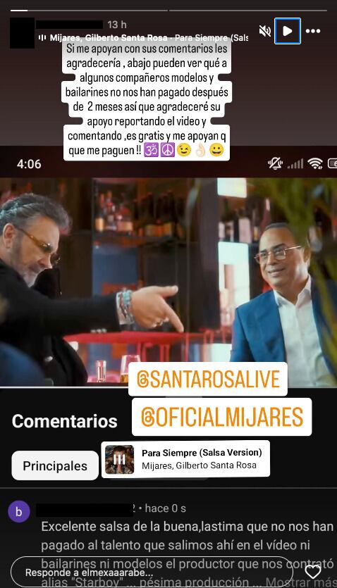 Modelo de la producción de Manuel Mijares exhibe que no le han pagado.