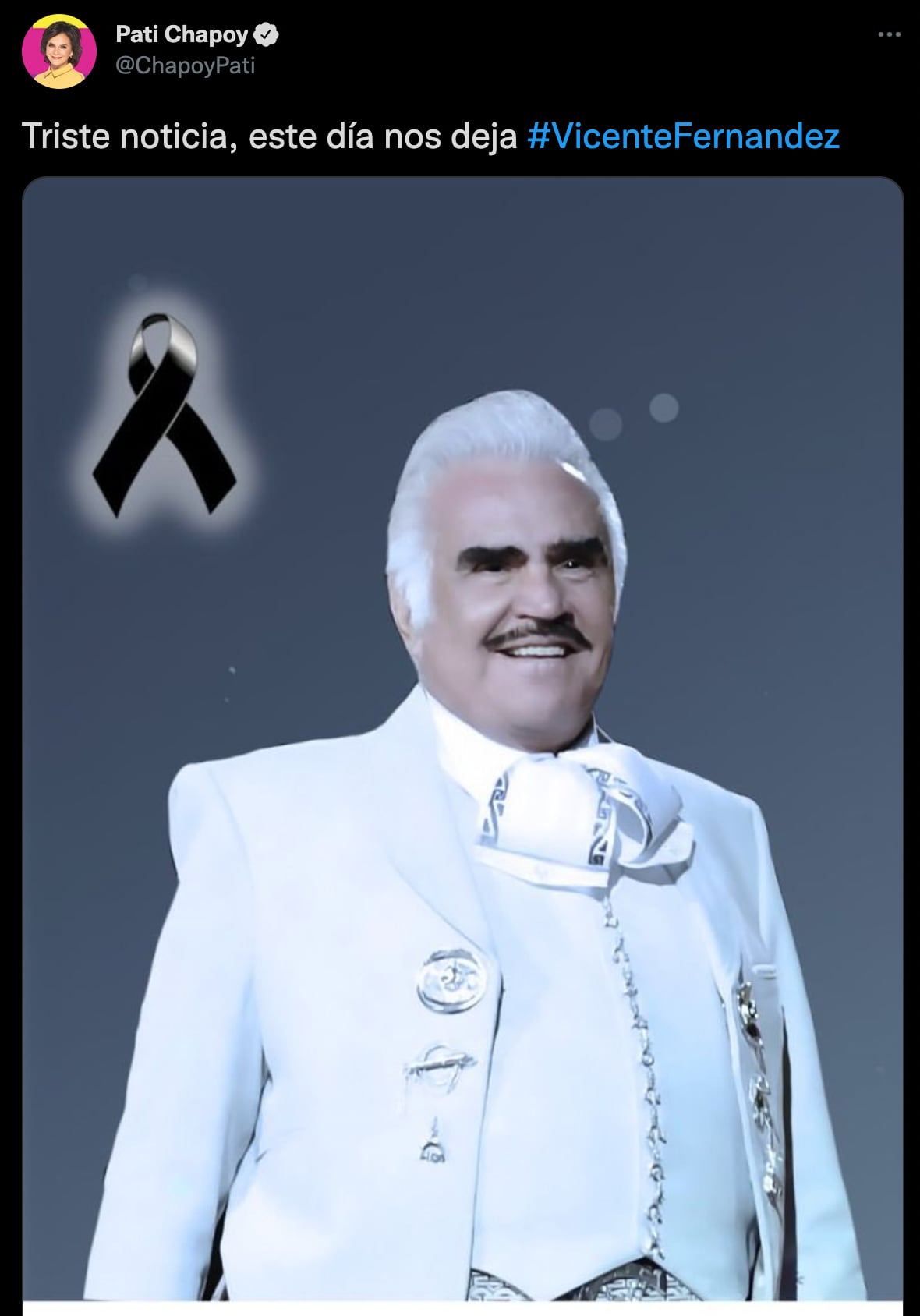 Pati Chapoy confirma muerte de Vicente Fernández