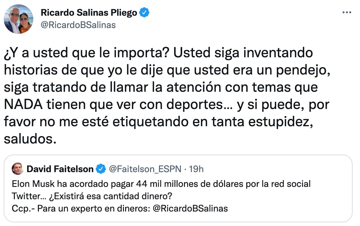 Tuits Salinas Pliego vs David Faitelson