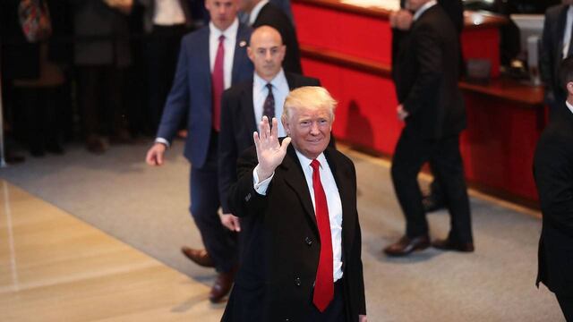 El Presidente Electo Donald Trump durante su visita a las oficinas de The New York Times.