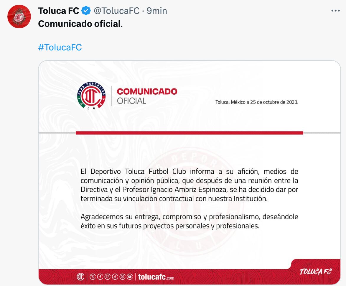 Toluca sobre Nacho Ambriz